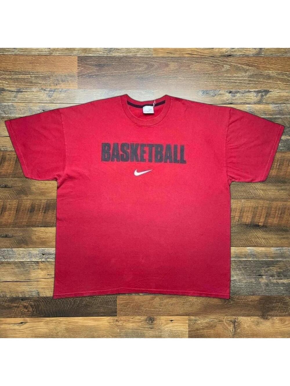 Vintage Nike Basketball Red Shirt 2XL Swoosh Logo Graphic Print.
